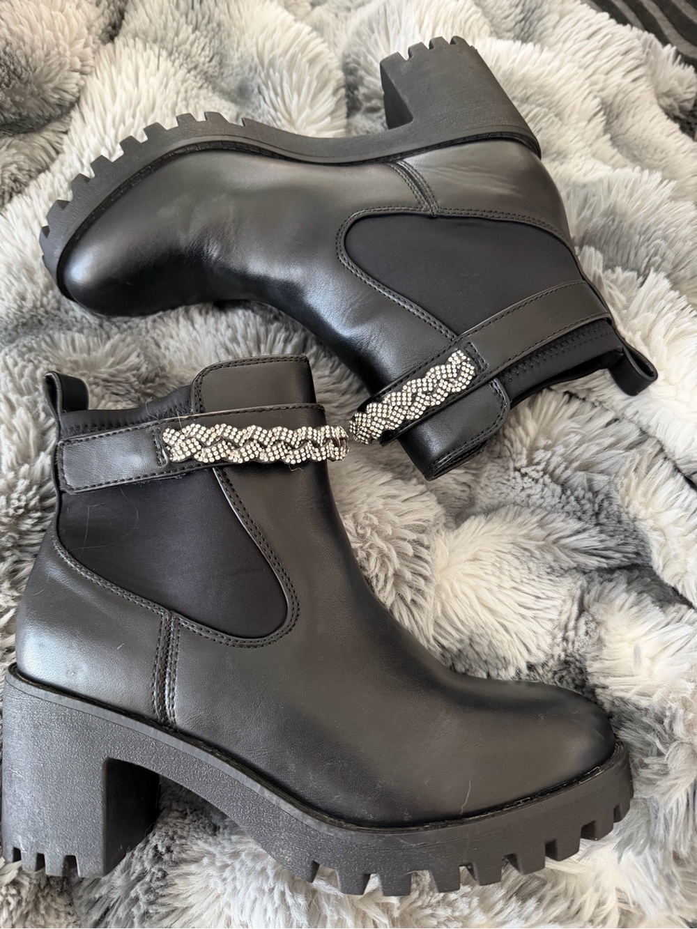 Marc Fisher Black Platform Ankle Boots with Braided Rhinestone Strap $18